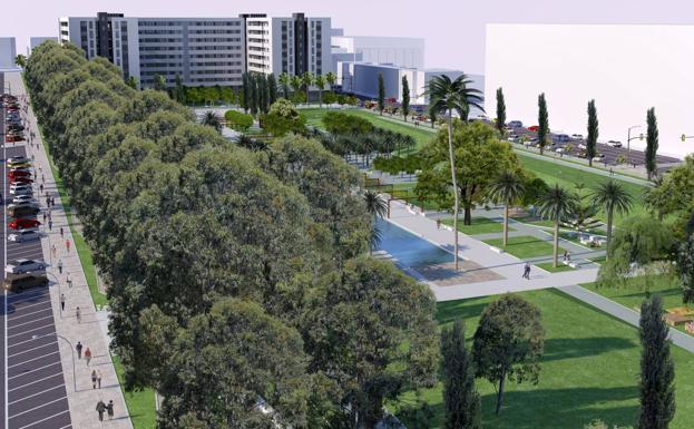 Recreación del proyecto de pisos de VPO y parque para la parcela de Citesa.