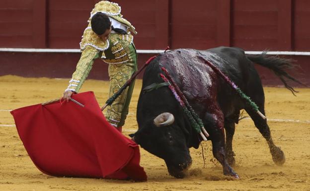 Extraordinario derechazo de Ureña al primero de la tarde, un toro que humilló y tuvo movilidad en la muleta.