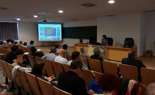 Begoña Pérez, de Puertos del Estado, durante su conferencia en Málaga. /Francis Silva