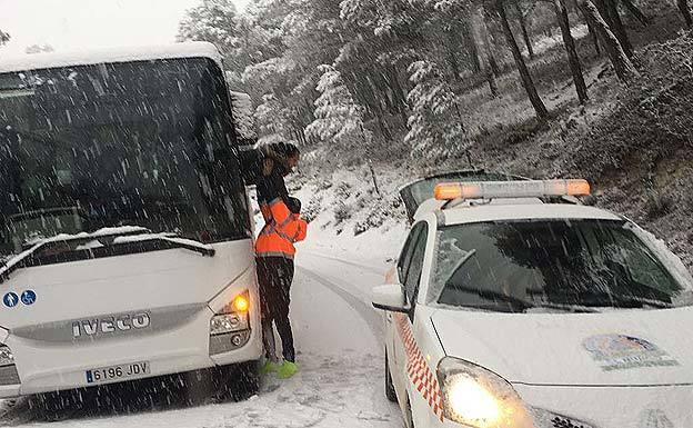 Vehículos en la carretera que une Ronda con San Pedro, antes de que se cortara el tráfico a la altura de Igualeja./V. M.