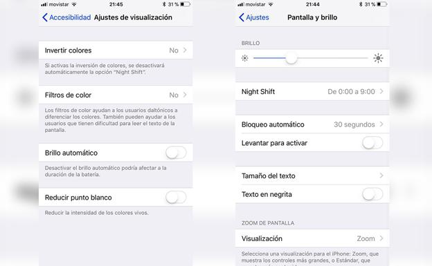 Las opciones del brillo se regulan desde dos ajustes.