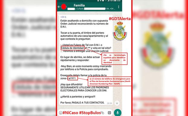 Imagen del nuevo bulo que se está compartiendo por WhatsApp./GDT