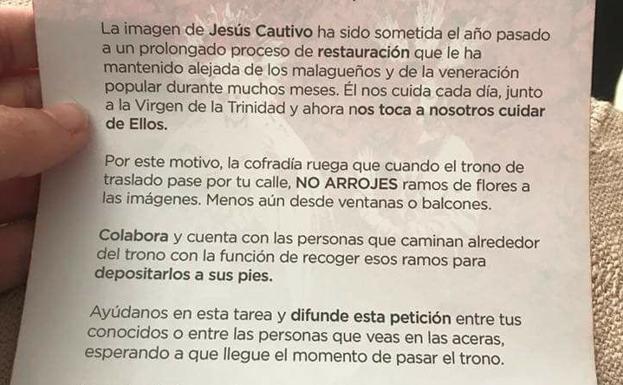 Parte de la octavilla que se ha repartido por el barrio.