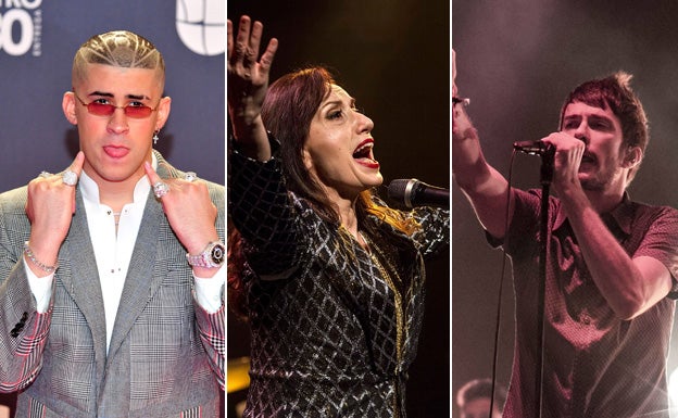 Bad Bunny, Luz Casal y el vocalista de Vetusta Morla (archivo)./