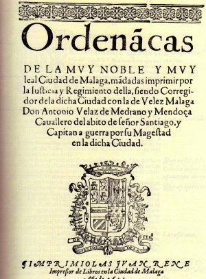 SIGLO XVI-XVII. Ordenanzas de la ciuda de Málaga de 1611, copia de un manuscrito de 1556, sobre el que ha trabajado Lola Martín Acosta./