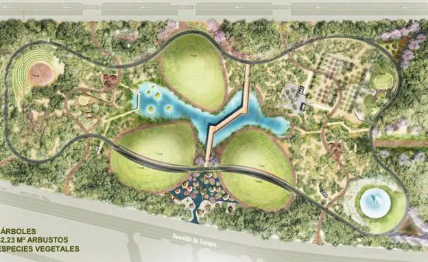 Aspecto del diseño del estudio HCP para el parque de 65.000 metros cuadrados en parte de los suelos de Repsol. /SUR