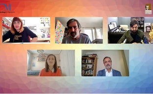 Natalia Meléndez Malavé, Ángel Idígoras, Manu Sánchez, Ángeles Caballero y José María de Loma, durante la segunda mesa de las jornadas celebradas este miércoles./SUR